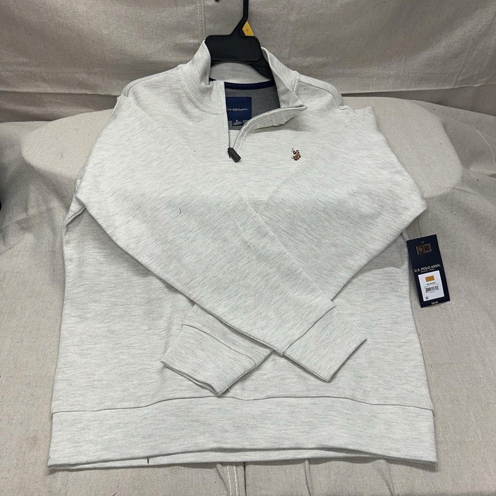 Mens U.S. Polo Assn Since 1890 Winter White 1/4 Zip Sweater Cotton Size L NWT